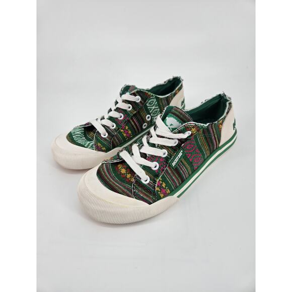 Rocket Dog Jazzin Aloe Low-Top Trainers Green Stripe Sneaker Shoe Womens Sz 7 - Picture 1 of 8